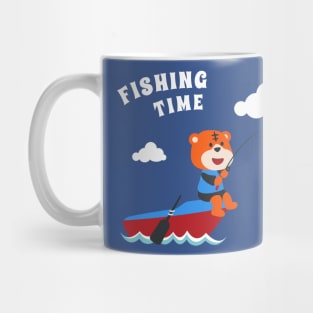 Vector cartoon illustration of cute tiger fishing on sailboat Mug